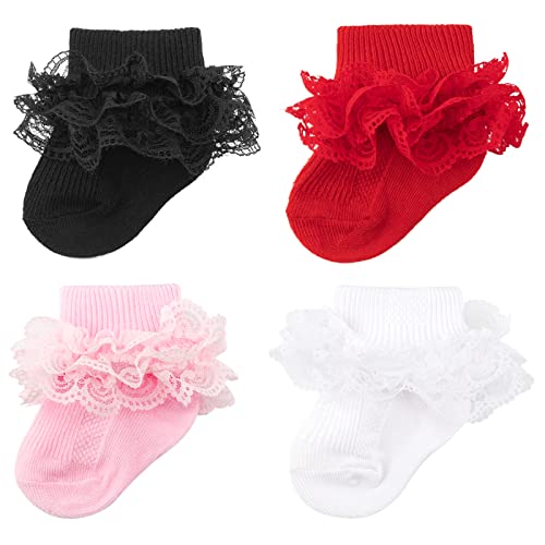 DRESHOW Säugling Spitze Schleife Socken Baby Rüschen Spitze Socken Neugeborene Kleinkinder Mädchen Socken Knöchel Kleid Socke von DRESHOW