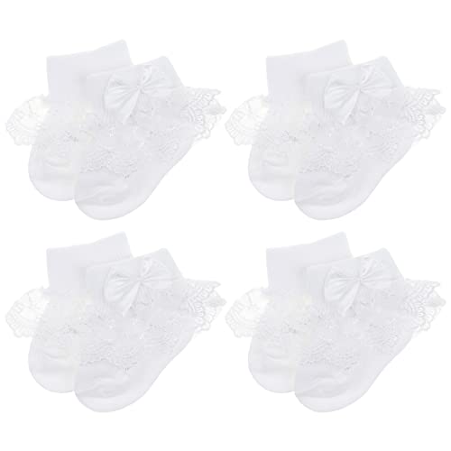 DRESHOW Säugling Spitze Schleife Socken Baby Rüschen Spitze Socken Neugeborene Kleinkinder Mädchen Socken Knöchel Kleid Socke von DRESHOW