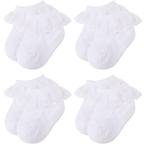 DRESHOW Säugling Spitze Schleife Socken Baby Rüschen Spitze Socken Neugeborene Kleinkinder Mädchen Socken Knöchel Kleid Socke von DRESHOW