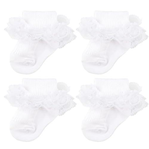 DRESHOW Säugling Spitze Schleife Socken Baby Rüschen Spitze Socken Neugeborene Kleinkinder Mädchen Socken Knöchel Kleid Socke von DRESHOW
