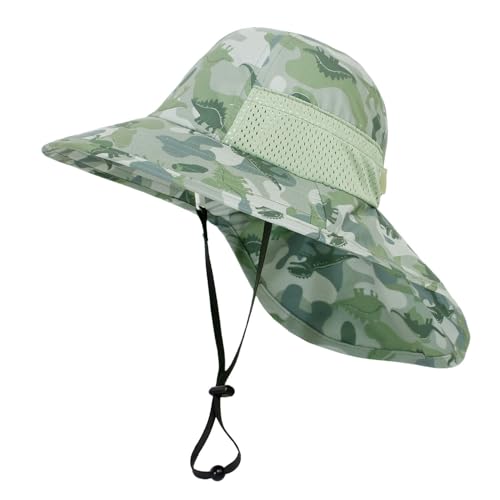 DRESHOW Sonnenhut Baby mit Großer Krempe, Nackenschutz Verstellbarer Faltbare Bedruckte Sommerhut Hut Atmungsaktiv UV-Schutzsonnenhut von DRESHOW