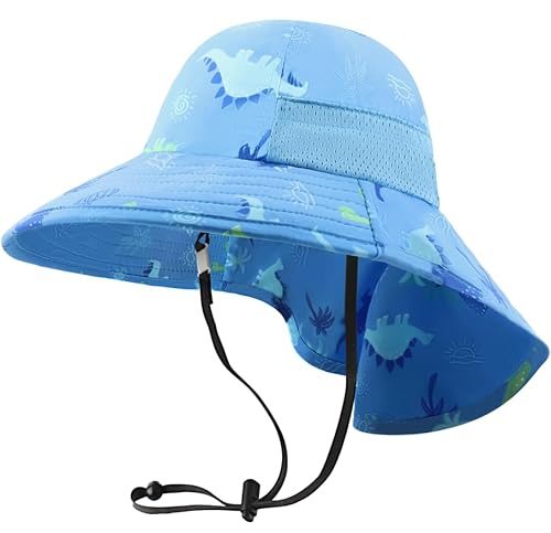 DRESHOW Sonnenhut Baby mit Großer Krempe, Nackenschutz Verstellbarer Faltbare Bedruckte Sommerhut Hut Atmungsaktiv UV-Schutzsonnenhut von DRESHOW
