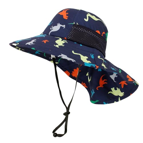 DRESHOW Sonnenhut Baby mit Großer Krempe, Nackenschutz Verstellbarer Faltbare Bedruckte Sommerhut Hut Atmungsaktiv UV-Schutzsonnenhut von DRESHOW