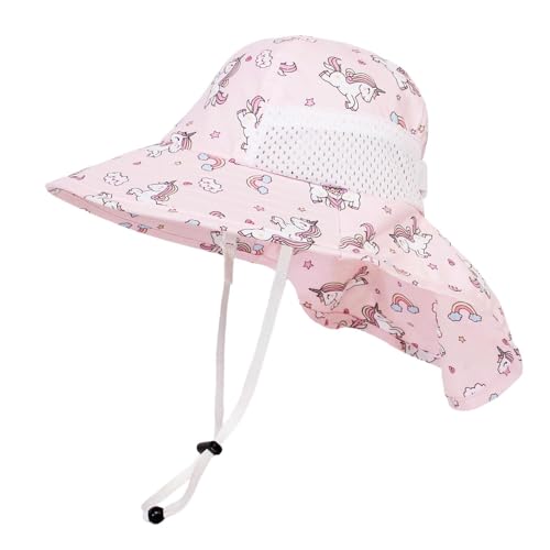 DRESHOW Sonnenhut Baby mit Großer Krempe, Nackenschutz Verstellbarer Faltbare Bedruckte Sommerhut Hut Atmungsaktiv UV-Schutzsonnenhut von DRESHOW