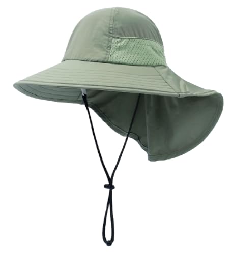 DRESHOW Sonnenhut Baby mit Großer Krempe, Nackenschutz Verstellbarer Faltbare Sommerhut Hut Atmungsaktiv UV-Schutzsonnenhut von DRESHOW