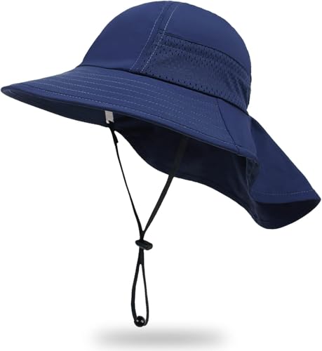 DRESHOW Sonnenhut Baby mit Großer Krempe, Nackenschutz Verstellbarer Faltbare Sommerhut Hut Atmungsaktiv UV-Schutzsonnenhut von DRESHOW