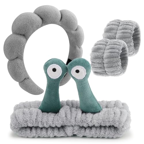 DRESHOW Spa Stirnband zum Waschen Gesicht Armband Schnecke Haare Bands Set Elastische Make Up Schwamm Weichem Frottee Hautpflege Rutschfest Stirnband Cartoon für Damen von DRESHOW