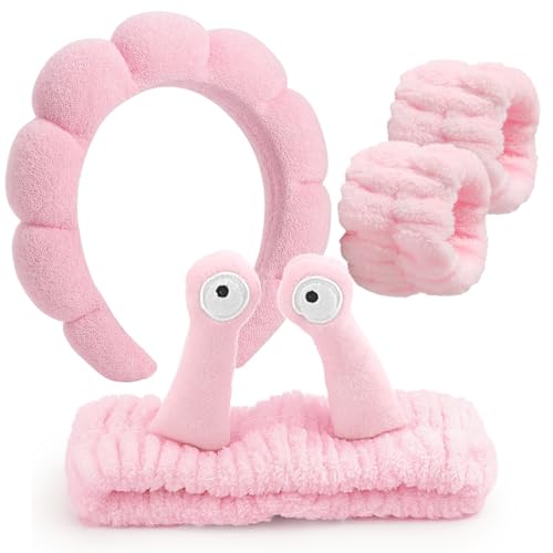 DRESHOW Spa Stirnband zum Waschen Gesicht Armband Schnecke Haare Bands Set Elastische Make Up Schwamm Weichem Frottee Hautpflege Rutschfest Stirnband Cartoon für Damen von DRESHOW
