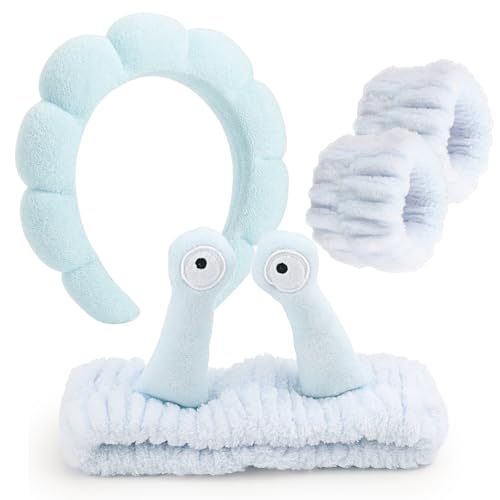 DRESHOW Spa Stirnband zum Waschen Gesicht Armband Schnecke Haare Bands Set Elastische Make Up Schwamm Weichem Frottee Hautpflege Rutschfest Stirnband Cartoon für Damen von DRESHOW