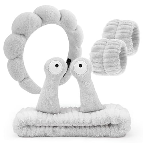 DRESHOW Spa Stirnband zum Waschen Gesicht Armband Schnecke Haare Bands Set Elastische Make Up Schwamm Weichem Frottee Hautpflege Rutschfest Stirnband Cartoon für Damen von DRESHOW