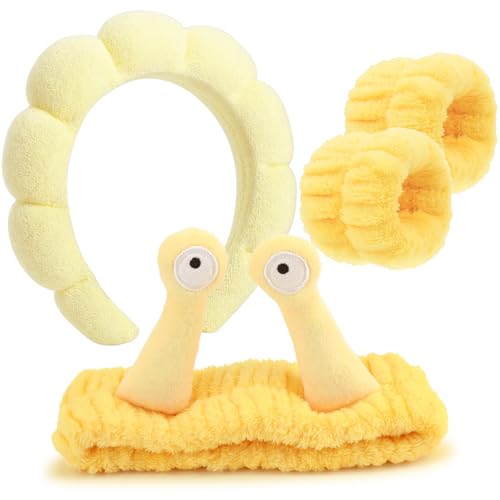DRESHOW Spa Stirnband zum Waschen Gesicht Armband Schnecke Haare Bands Set Elastische Make Up Schwamm Weichem Frottee Hautpflege Rutschfest Stirnband Cartoon für Damen von DRESHOW