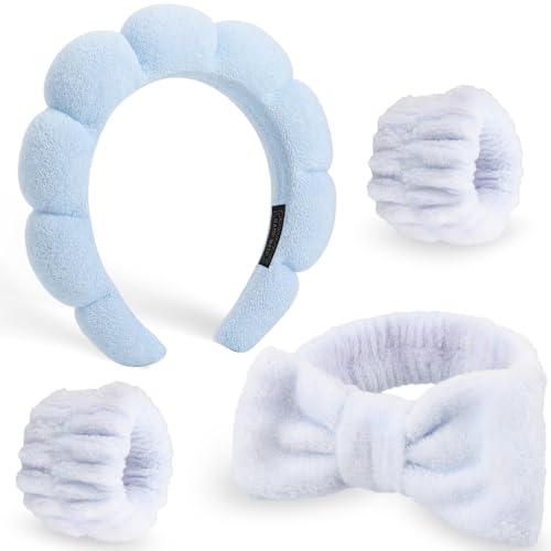 DRESHOW Spa Stirnband zum Waschen Gesicht Wristband Set Schwamm Weiches Frottee Make-up Hautpflege Anti-Rutsch-Stirnband Frottee Handtuch Stirnbänder für Damen Mädchen von DRESHOW
