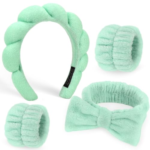 DRESHOW Spa Stirnband zum Waschen Gesicht Wristband Set Schwamm Weiches Frottee Make-up Hautpflege Anti-Rutsch-Stirnband Frottee Handtuch Stirnbänder für Damen Mädchen von DRESHOW