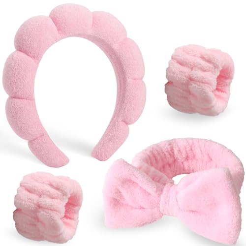 DRESHOW Spa Stirnband zum Waschen Gesicht Wristband Set Schwamm Weiches Frottee Make-up Hautpflege Anti-Rutsch-Stirnband Frottee Handtuch Stirnbänder für Damen Mädchen von DRESHOW
