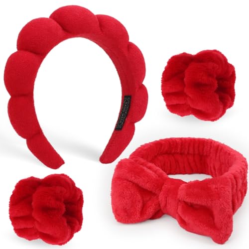 DRESHOW Spa Stirnband zum Waschen Gesicht Wristband Set Schwamm Weiches Frottee Make-up Hautpflege Anti-Rutsch-Stirnband Frottee Handtuch Stirnbänder für Damen Mädchen von DRESHOW