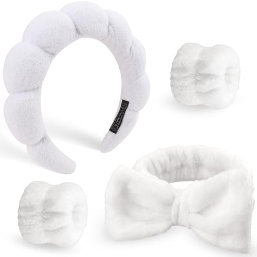 DRESHOW Spa Stirnband zum Waschen Gesicht Wristband Set Schwamm Weiches Frottee Make-up Hautpflege Anti-Rutsch-Stirnband Frottee Handtuch Stirnbänder für Damen Mädchen von DRESHOW