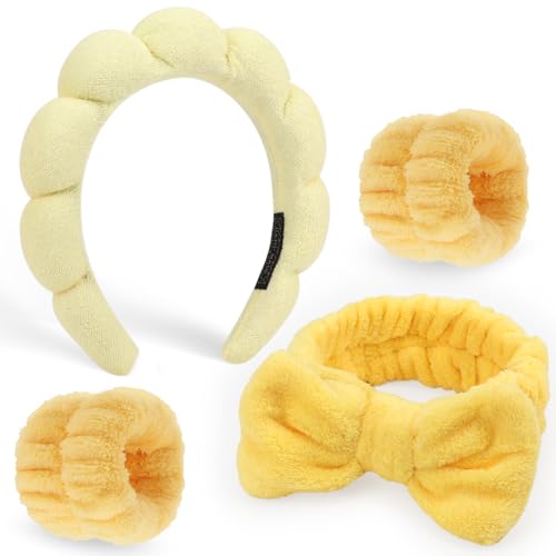 DRESHOW Spa Stirnband zum Waschen Gesicht Wristband Set Schwamm Weiches Frottee Make-up Hautpflege Anti-Rutsch-Stirnband Frottee Handtuch Stirnbänder für Damen Mädchen von DRESHOW