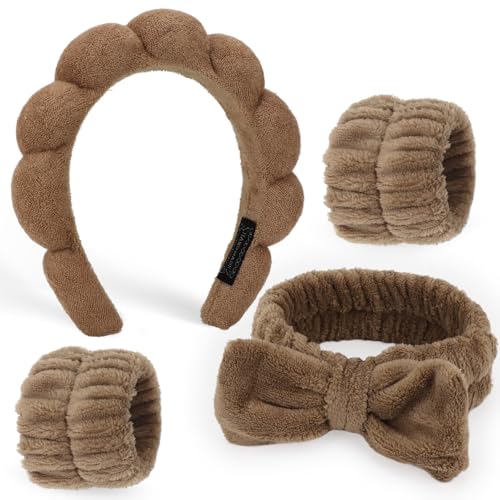 DRESHOW Spa Stirnband zum Waschen Gesicht Wristband Set Schwamm Weiches Frottee Make-up Hautpflege Anti-Rutsch-Stirnband Frottee Handtuch Stirnbänder für Damen Mädchen von DRESHOW