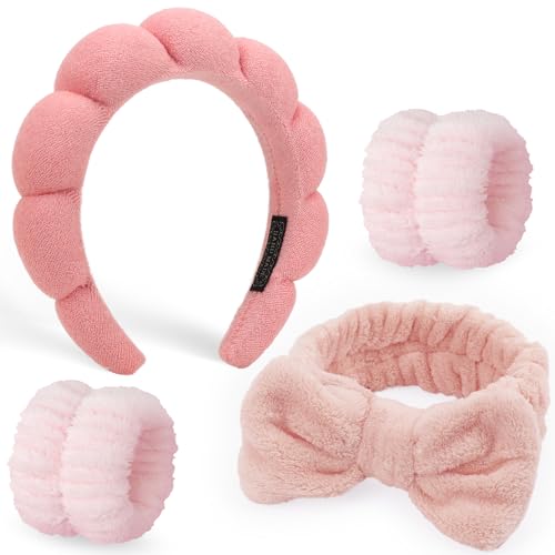 DRESHOW Spa Stirnband zum Waschen Gesicht Wristband Set Schwamm Weiches Frottee Make-up Hautpflege Anti-Rutsch-Stirnband Frottee Handtuch Stirnbänder für Damen Mädchen von DRESHOW