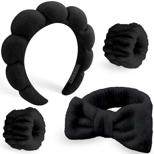DRESHOW Spa Stirnband zum Waschen Gesicht Wristband Set Schwamm Weiches Frottee Make-up Hautpflege Anti-Rutsch-Stirnband Frottee Handtuch Stirnbänder für Damen Mädchen von DRESHOW