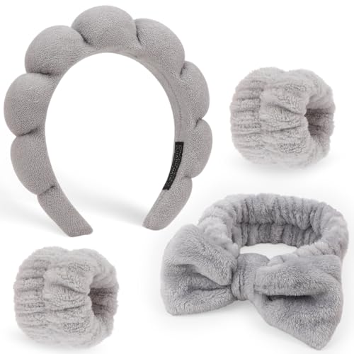DRESHOW Spa Stirnband zum Waschen Gesicht Wristband Set Schwamm Weiches Frottee Make-up Hautpflege Anti-Rutsch-Stirnband Frottee Handtuch Stirnbänder für Damen Mädchen von DRESHOW