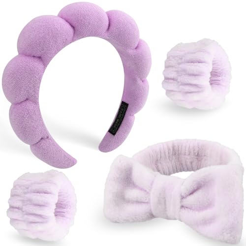 DRESHOW Spa Stirnband zum Waschen Gesicht Wristband Set Schwamm Weiches Frottee Make-up Hautpflege Anti-Rutsch-Stirnband Frottee Handtuch Stirnbänder für Damen Mädchen von DRESHOW
