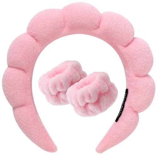 DRESHOW Spa Stirnband zum Waschen Gesicht Wristband Set Schwamm weiches Frottee Make-up Hautpflege Anti-Rutsch-Stirnband für Damen von DRESHOW
