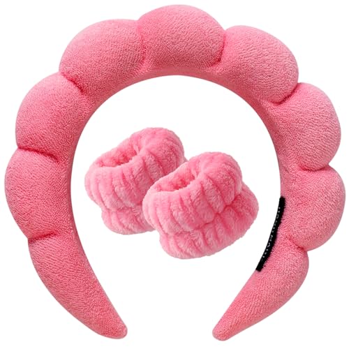 DRESHOW Spa Stirnband zum Waschen Gesicht Wristband Set Schwamm weiches Frottee Make-up Hautpflege Anti-Rutsch-Stirnband für Damen von DRESHOW
