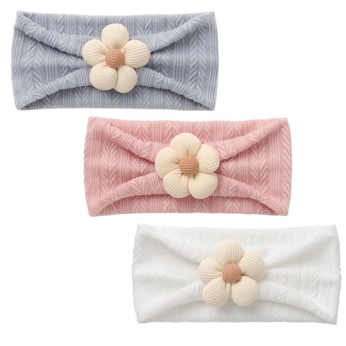 DRESHOW Stirnband Baby Mädchen Dehnbare Nylon Stirnbänder Handgefertigte Blumen Haarband for Neugeborene Kleinkinder Kinder 3 Stück von DRESHOW