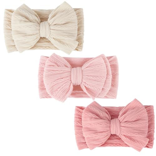 DRESHOW Stirnband Baby Mädchen Dehnbare Nylon Stirnbänder Handgefertigte Schleife Haarband for Neugeborene Kleinkinder Kinder 3 Stück von DRESHOW