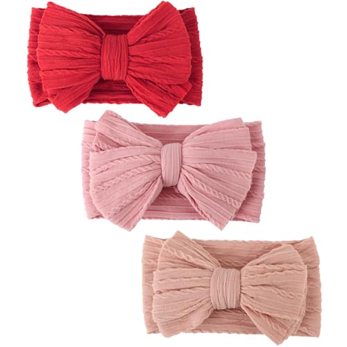DRESHOW Stirnband Baby Mädchen Dehnbare Nylon Stirnbänder Handgefertigte Schleife Haarband for Neugeborene Kleinkinder Kinder 3 Stück von DRESHOW