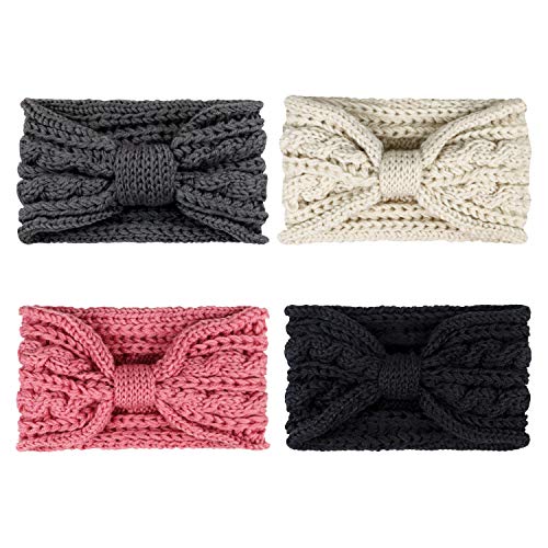 DRESHOW Stirnband Damen Winter 4 Stück Strick Ohrenwärmer Damen Verdicken Stirnbänder Mädchen Warm Gestrickte Haarband Headwrap Kopfband Warme Wintergeschenke von DRESHOW