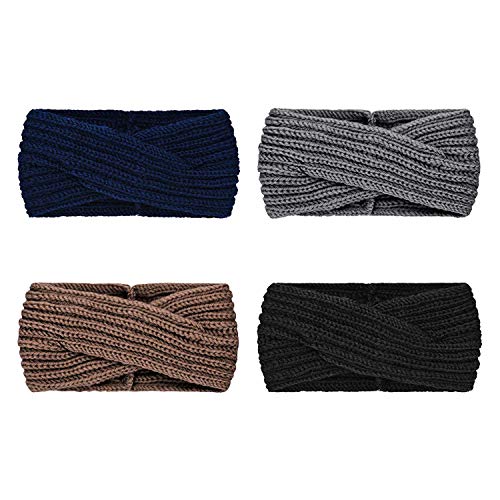 DRESHOW Stirnband Damen Winter 4 Stück Strick Ohrenwärmer Damen Verdicken Stirnbänder Mädchen Warm Gestrickte Haarband Headwrap Kopfband Warme Wintergeschenke von DRESHOW