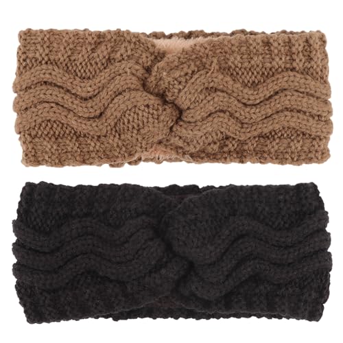 DRESHOW Stirnband Damen Winter Stirnbänder Strick, Haarband Ohrenwärmer, Dickes Fleecefutter Haarbänder Verdicken Headwrap Kopfband für Damen von DRESHOW