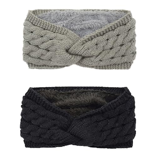 DRESHOW Stirnband Damen Winter Stirnbänder Strick, Haarband Ohrenwärmer, Dickes Fleecefutter Haarbänder Verdicken Headwrap Kopfband für Damen von DRESHOW