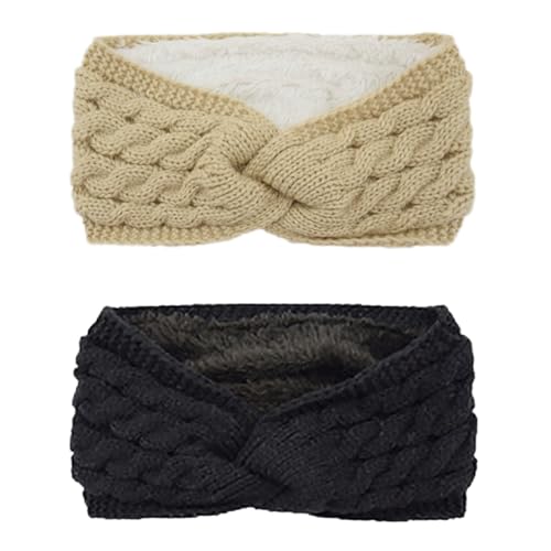 DRESHOW Stirnband Damen Winter Stirnbänder Strick, Haarband Ohrenwärmer, Dickes Fleecefutter Haarbänder Verdicken Headwrap Kopfband für Damen von DRESHOW