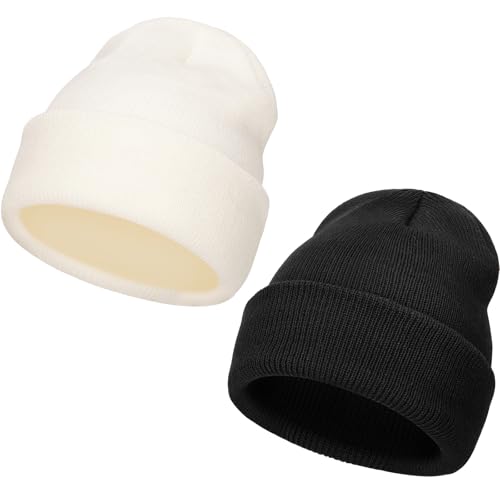 DRESHOW Winter Mütze Damen Herren Strick Beanie Unisex Slouchy Weich Warme Mütze 2 Stück von DRESHOW