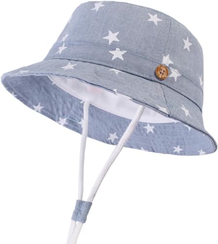 DRESHOW Unisex Baby Kleinkinder Sonnenhut Kappe Mütze Fischerhut Strandhut Kinder Baby Stern Sommerhut UV Schutz UPF 50+, Age 3-6 Monate, Size 46cm von DRESHOW