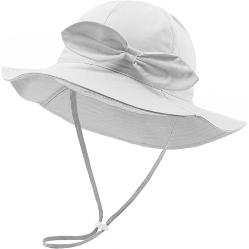 DRESHOW Unisex Baby Kleinkinder Sonnenhut Kappe Mütze mit Bogen Breite Krempe Fischerhut Strandhut Kinder Baby Sommerhut mit Kinnriemen UV Schutz UPF 50+ von DRESHOW
