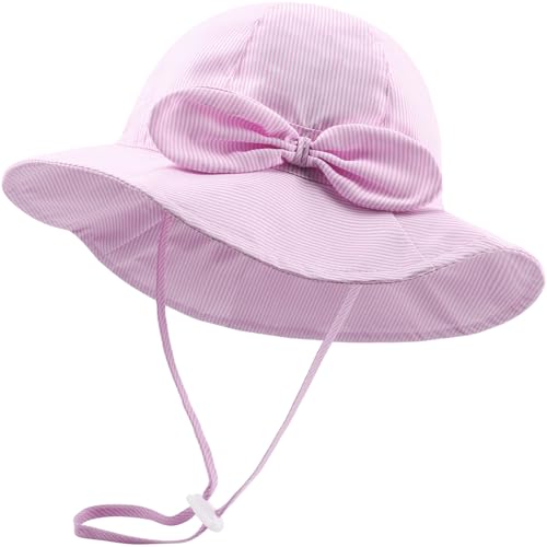 DRESHOW Unisex Baby Kleinkinder Sonnenhut Kappe Mütze mit Bogen Breite Krempe Fischerhut Strandhut Kinder Baby Sommerhut mit Kinnriemen UV Schutz UPF 50+ von DRESHOW