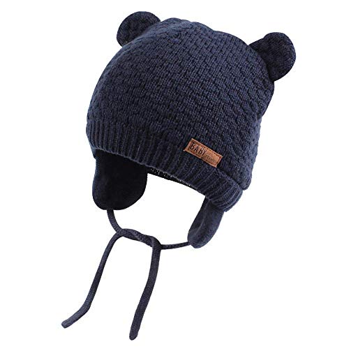 DRESHOW Unisex Baby Mütze Süßer Bär Kleinkind Earflap Beanie Strickmütze, Marine, 1-3 Jahre/Large von DRESHOW