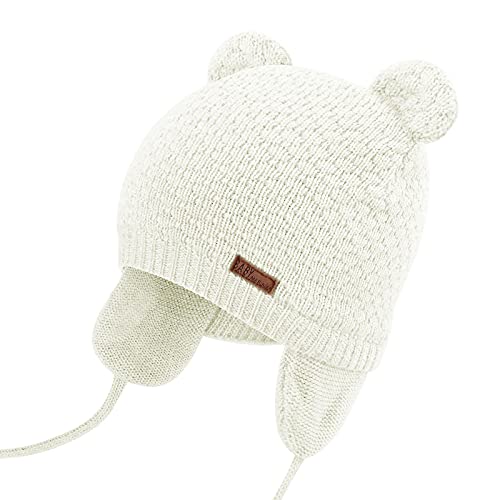 DRESHOW Unisex Baby Mütze Süßer Bär Kleinkind Earflap Beanie Strickmütze Warm Herbst Wintermütze, Weiß, Gr.- 2-3 Jahre/ Large von DRESHOW