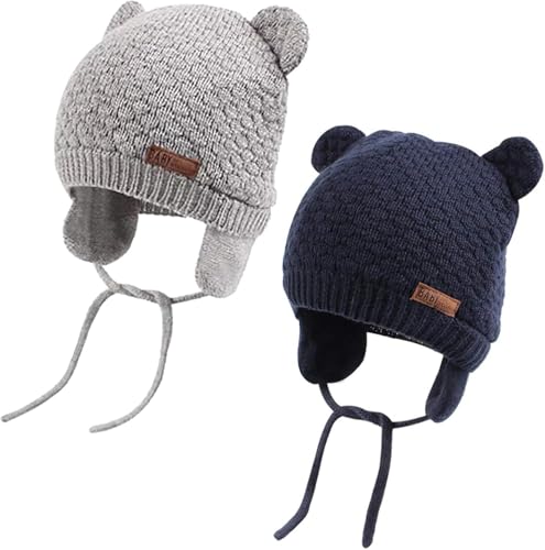 DRESHOW Unisex Baby Mütze Süßer Bär Kleinkind Earflap Beanie Warm für Herbst Wintermütze von DRESHOW