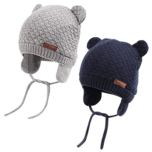 DRESHOW Unisex Baby Mütze Süßer Bär Kleinkind Earflap Beanie Warm für Herbst Wintermütze von DRESHOW