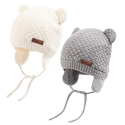 DRESHOW Unisex Baby Mütze Süßer Bär Kleinkind Earflap Beanie Warm für Herbst Wintermütze von DRESHOW