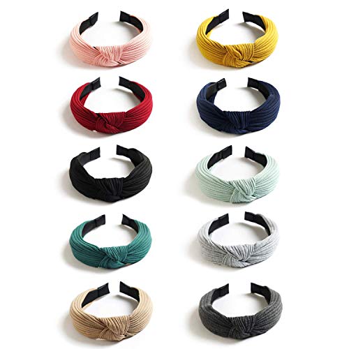 DRESHOW 10 Stück Damen Boho Stirnbänder Kopfband Haarband Elastische Weiche Breite Stirnband Niedlich Haarschmuck Stoff Haarreif für Frauen und Mädchen von DRESHOW