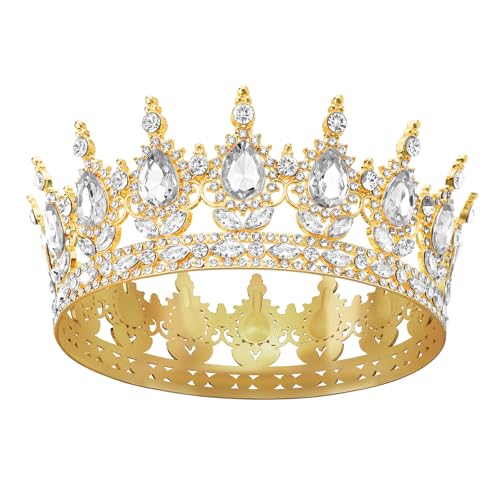 DRESHOW Volle Runde Mädchen Tiara Königin Krone Damen Brautkrone Diadem Kristall Barock Tiara Sparkly Strass Prinzessin Karneval Kopfschmuck für Hochzeit Prom Geburtstag Party von DRESHOW