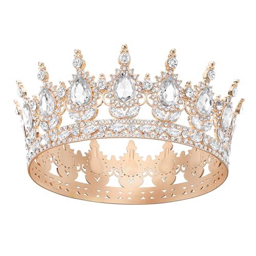 DRESHOW Volle Runde Mädchen Tiara Königin Krone Damen Brautkrone Diadem Kristall Barock Tiara Sparkly Strass Prinzessin Karneval Kopfschmuck für Hochzeit Prom Geburtstag Party von DRESHOW