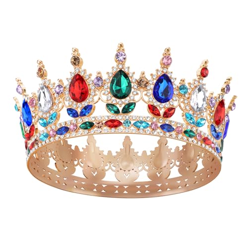 DRESHOW Volle Runde Mädchen Tiara Königin Krone Damen Brautkrone Diadem Kristall Barock Tiara Sparkly Strass Prinzessin Karneval Kopfschmuck für Hochzeit Prom Geburtstag Party von DRESHOW