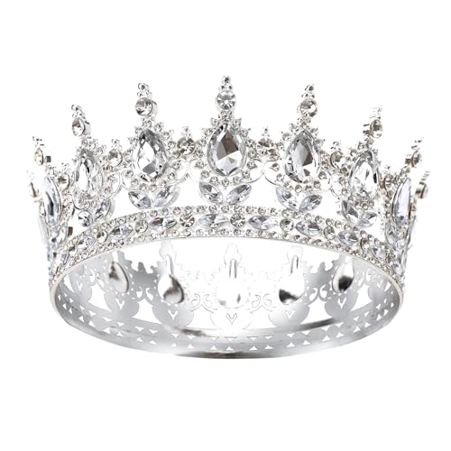 DRESHOW Volle Runde Mädchen Tiara Königin Krone Damen Brautkrone Diadem Kristall Barock Tiara Sparkly Strass Prinzessin Karneval Kopfschmuck für Hochzeit Prom Geburtstag Party von DRESHOW